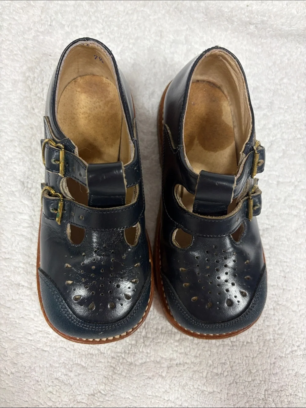 Vintage Classic Navy Double-Strap Mary Jane Kids Dress Shoes girls 7.5